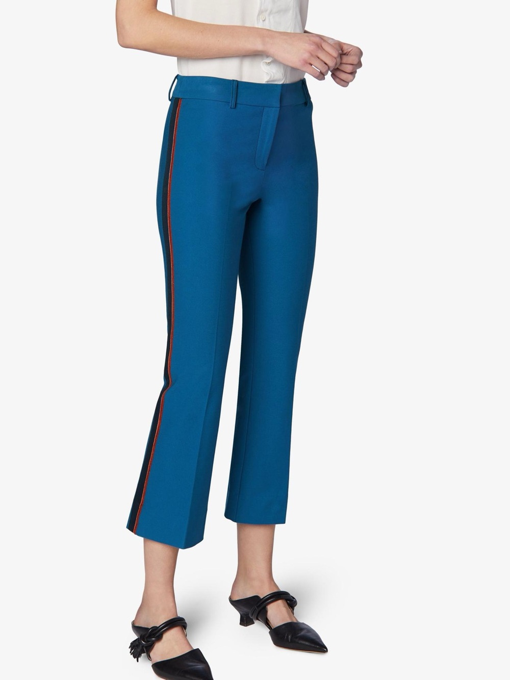 10 Crosby Derek Lam Trousers Pants Teal Cropped Side-Stripe Size 4 Flared Tuxedo